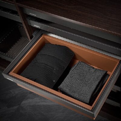 سبد چرمی ریلی داخل کمد لباس رنگ طوسی نارنجی فرنچ استایل سایز 90 فانتونی کد J936