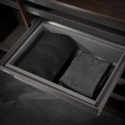 سبد چرمی ریلی داخل کمد لباس رنگ طوسی فرنچ استایل فانتونی کد J956